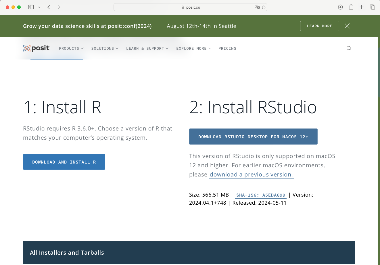 RStudio Desktop for macOS 12+ auswählen