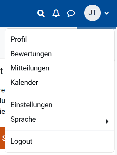 Screenshot des Menüs zum Profil in Moodle