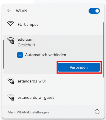 Gehen Sie nun auf Verbinden
