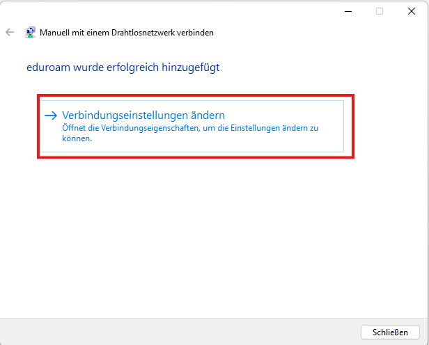 Jetzt bitte einmal die Verbindungseinstellungen ändern