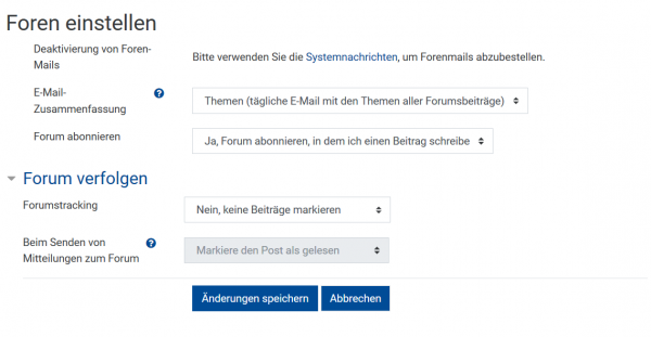 Profileinstellungen für Forenabonnements