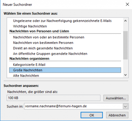 Im neu geöffneten Fenster wählen Sie die Option "Große Nachrichten" aus.