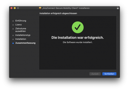 Nach dem Neustart wird Ihnen die erfolgreiche Installation bestätigt.