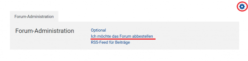 Screenshot des Aktionsmenüs für Foren