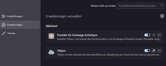 Navigieren Sie erneut zu „Add-ons und Themes“ und anschließend zum Reiter„Erweiterungen“. Hier klicken Sie auf den Schraubenschlüssel.
