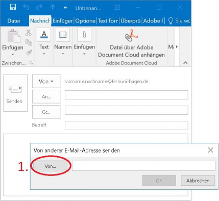 Wählen Sie in dem nun angezeigten Fenster nochmals den Button "Von" (1)