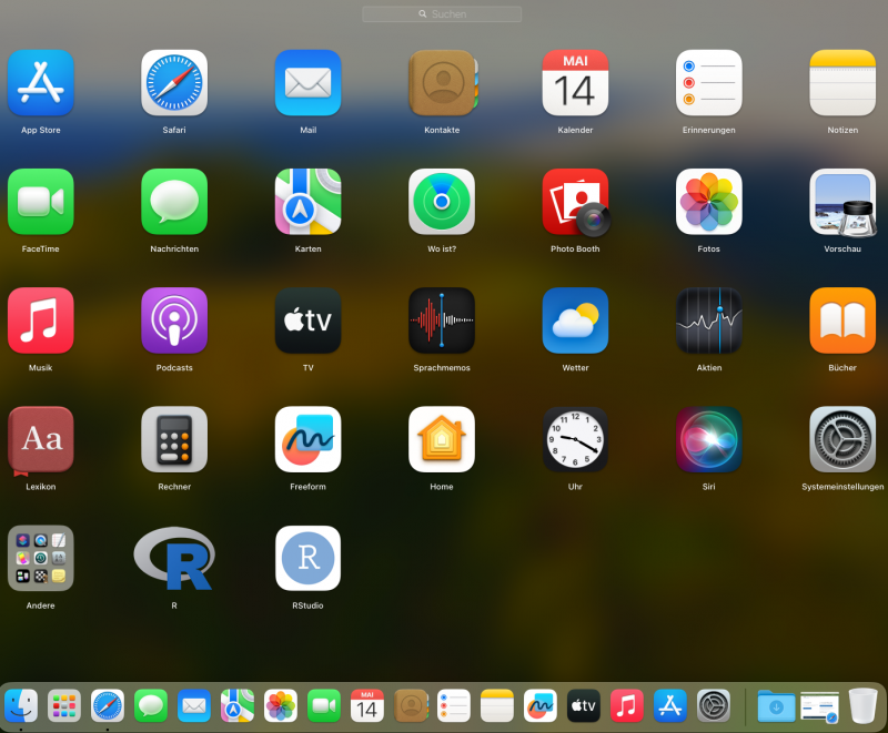 macOS Launchpad mit R und RStudio