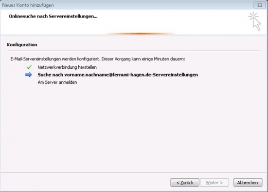 Outlook sucht nach Ihren Einstellungen