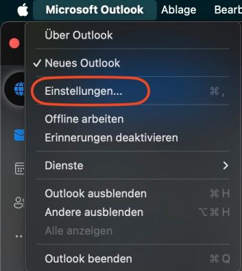 Unter Microsoft Outlook und Einstellungen, die Einstellungen öffnen.
