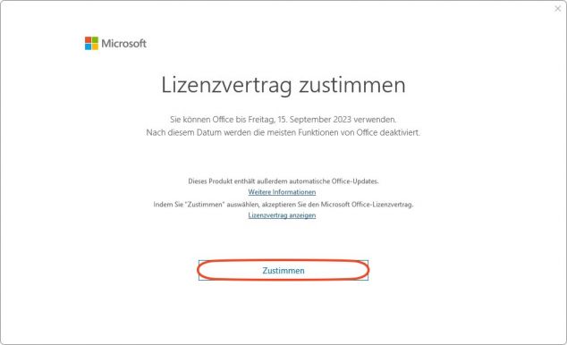 Dem aktuellen Lizenzvertrag muss zugestimmt werden.