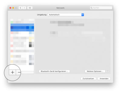Zunächst öffnen Sie die Netzwerkeinstellungen um eine neue VPN Verbindung hinzuzufügen. Klicken Sie hierfür wie im Bild zusehen auf das "+".