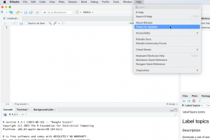 RStudio Menüeintrag Help, check for updates