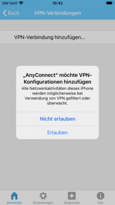 Wählen Sie "Erlauben" aus. Es wird die VPN-Konfiguration hinzugefügt.
