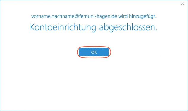 Hinweis, dass das Funktionspostfach hinzugefügt wurde. Mit "OK" bestätigen.