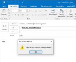 Die Fehlermeldung in Outlook ist leider schwer verständlich. In OWA erhalten Sie ein ausführlichere Beschreibung.