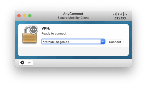 Starten Sie den Cisco Anyconnect und tragen Sie als Adresse vpn.fernuni-hagen.de ein Drücken Sie anschließend auf Connect.
