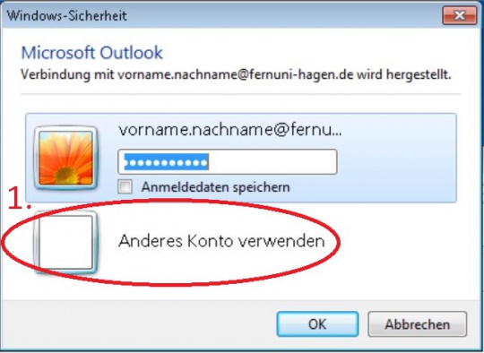 in der Abfrage klicken Sie bitte auf Anderes Konto verwenden