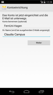 Zum Schluss kann das Konto noch umbenannt werden, sowie ein Absendername eingetragen werden.