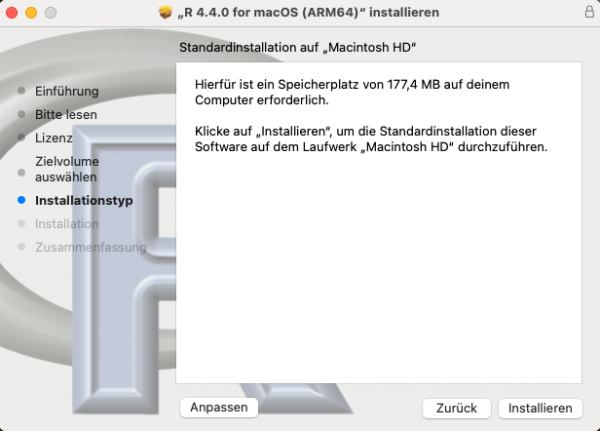 Mit Standardinstallation fortfahren und installieren