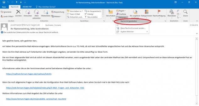 Hier wählen Sie den Punkt "Nachricht bearbeiten".