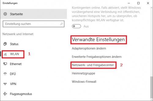 2. Anschließend klicken Sie auf WLAN unter Verwandte Einstellungen auf Netzwerk- und Freigabecenter.