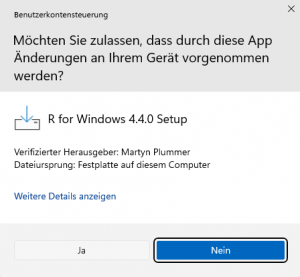 Änderungsdialog bei der Installation von R; Ja auswählen