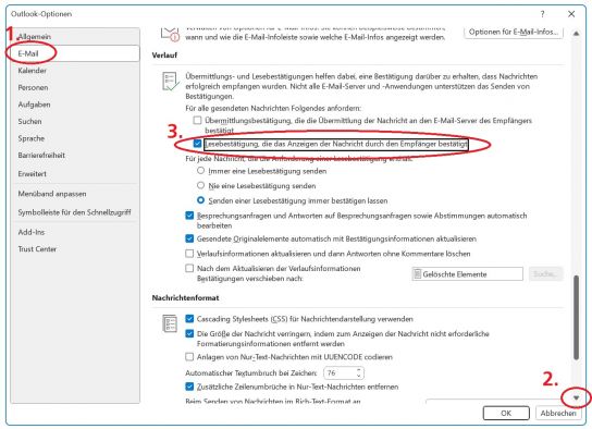 zum Bild 02 für die Optionen der Lesebstätigungen