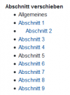 Screenshot der vorhandenen Abschnitte im Bereich der Werkzeuge