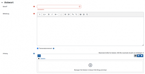 Screenshot des Fensters mit den erweiterten Forenfunktionen