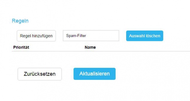 Nun müssen Sie eine neue Regel erstellen. In unserem Beispiel heißt diese "SPAM Filtern". Nachdem Sie eine Bezeichnung eingetragen haben klicken Sie auf "Erstellen".