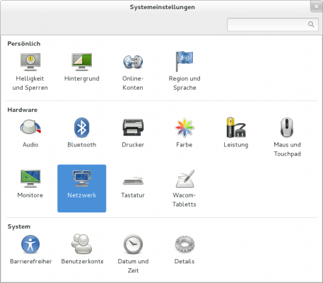 1. Im Gnome-Control-Center ist der Punkt "Netzwerk" auszuwählen.