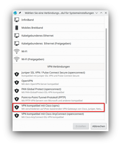 Wählen Sie "VPN kompatibel mit Cisco (vpnc)"