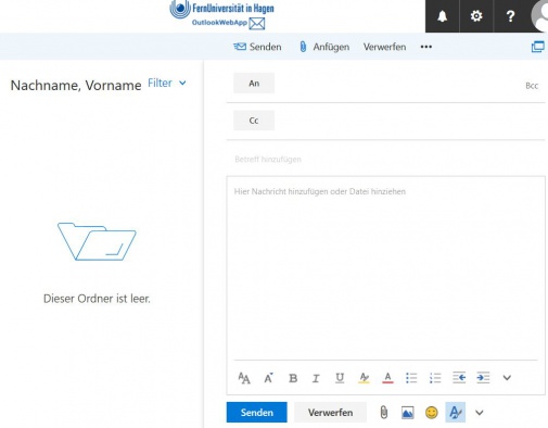 Das Bild zeigt eine neue Nachricht im Standart in Outlook Web App (OWA).