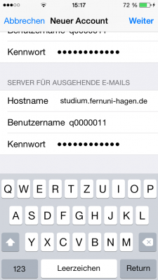 Das Ganze müssen Sie natürlich auch für den Server für ausgehende E-Mails durchführen. Wie schon oben beschrieben entnehmen Sie diese Informationen auf folgender Seite.